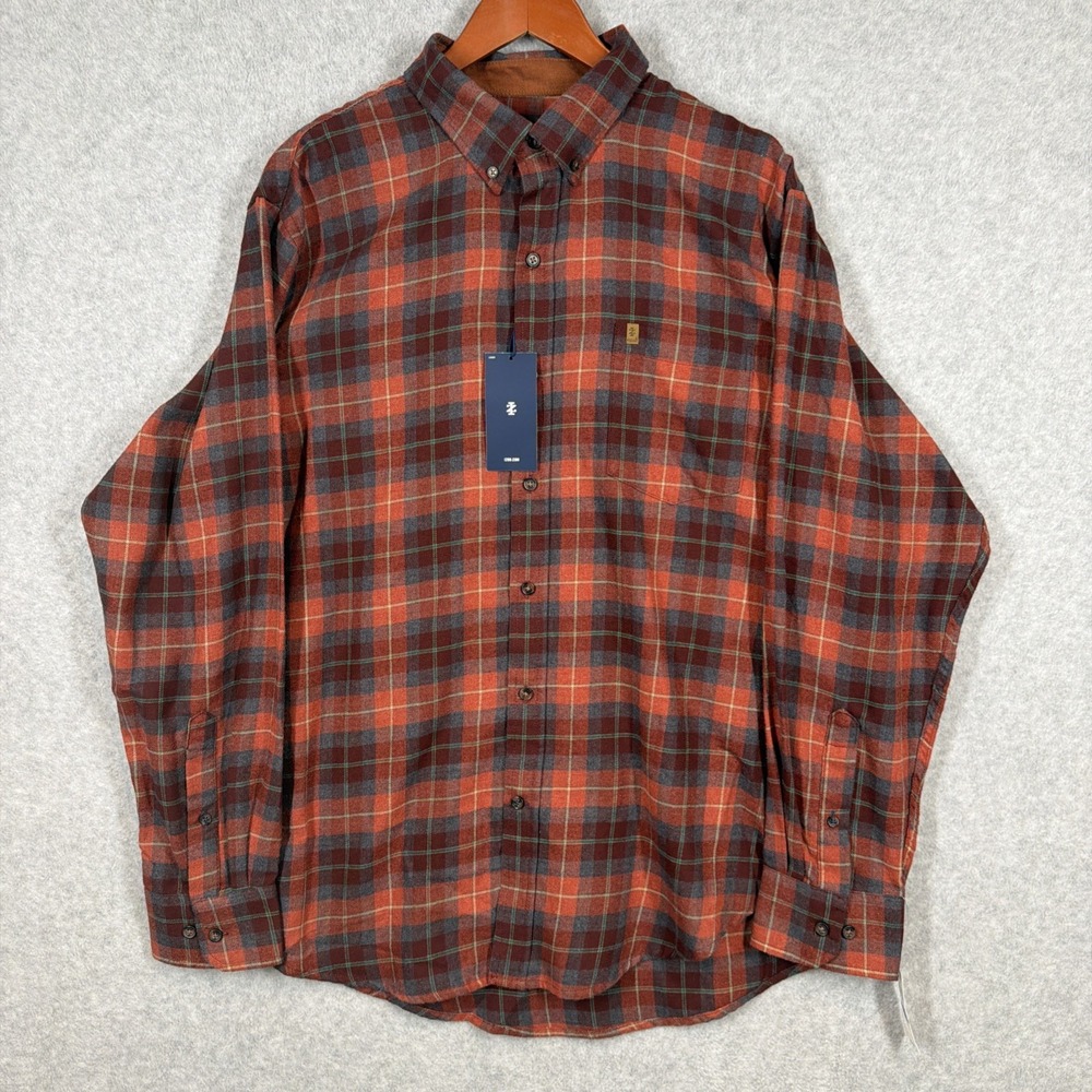 NEW Izod Stratton Flannel Plaid Cherrywood Button Up Shirt Mens XL